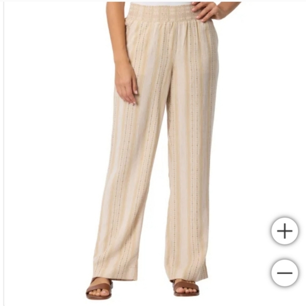 NWT Briggs‎ Linen Pull On Pant Tan Striped XXL